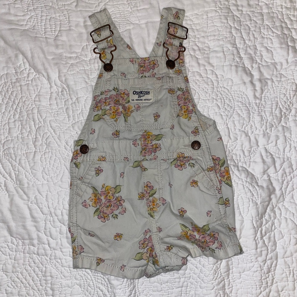 OshKosh B'gosh Floral Print Shortalls sz 12 month